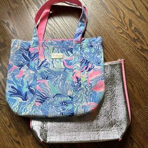 Lilly Pulitzer Blue and Pink Removable Cooler Tote Bag